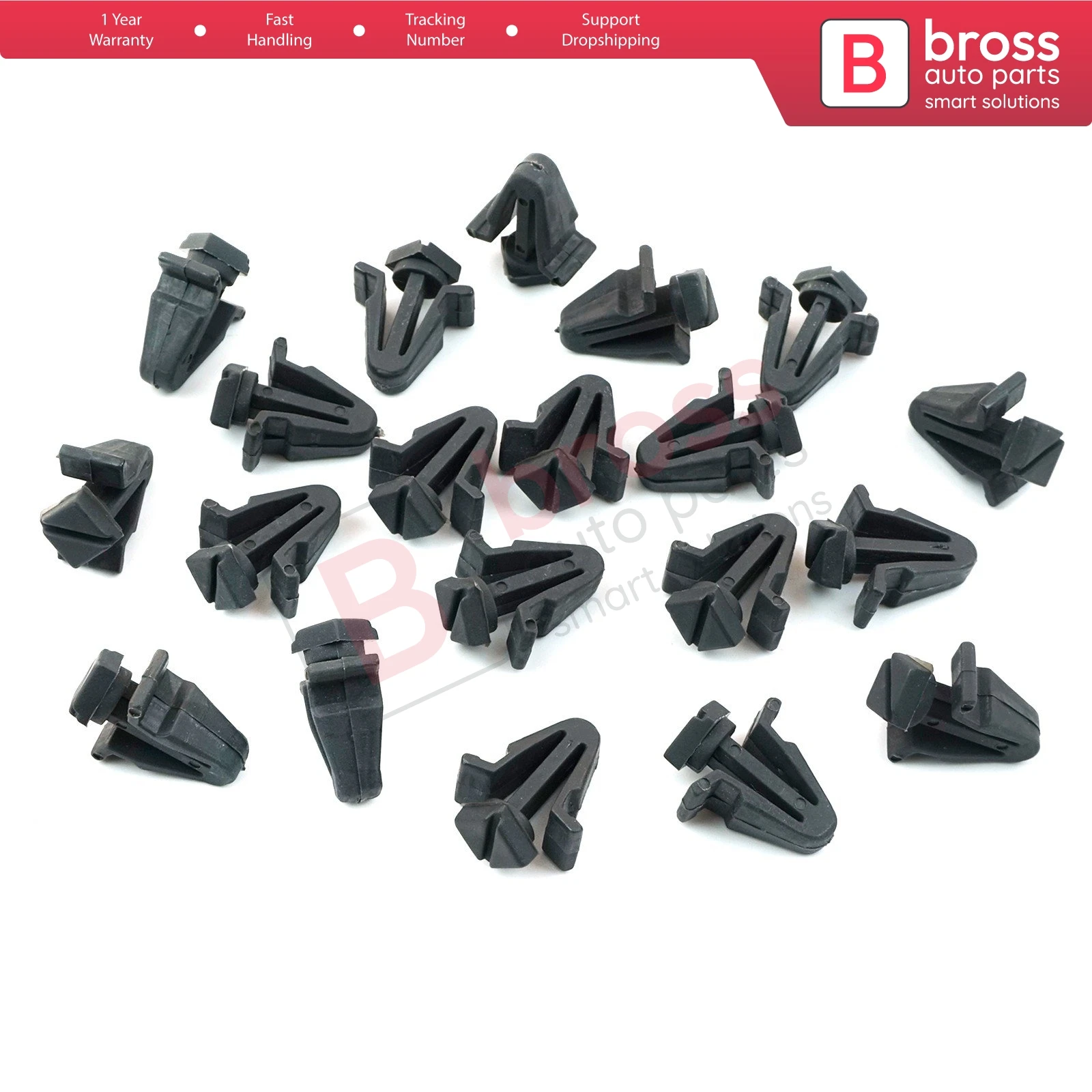 BCF464-1 20 Pieces Radiator Front Grille Clips Dark Gray Color 01553-03831, 62318-01WOO for Nissan Made in Turkey