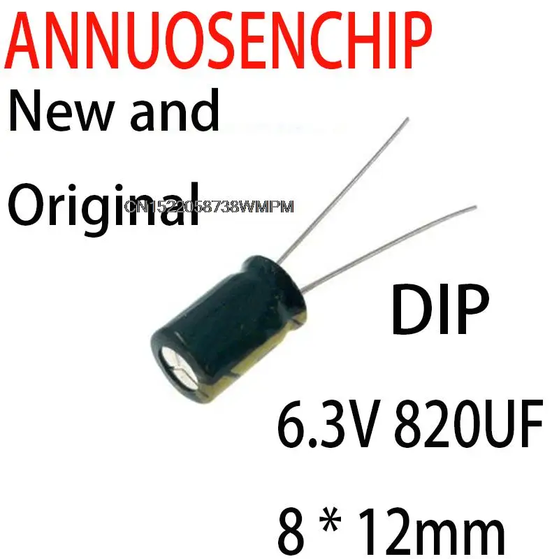100 unidades/pacote novo e original capacitor eletrolítico dip eletrolítico 820uf 6.3v 105c capacitor fixo 6.3v 820uf 8*12mm