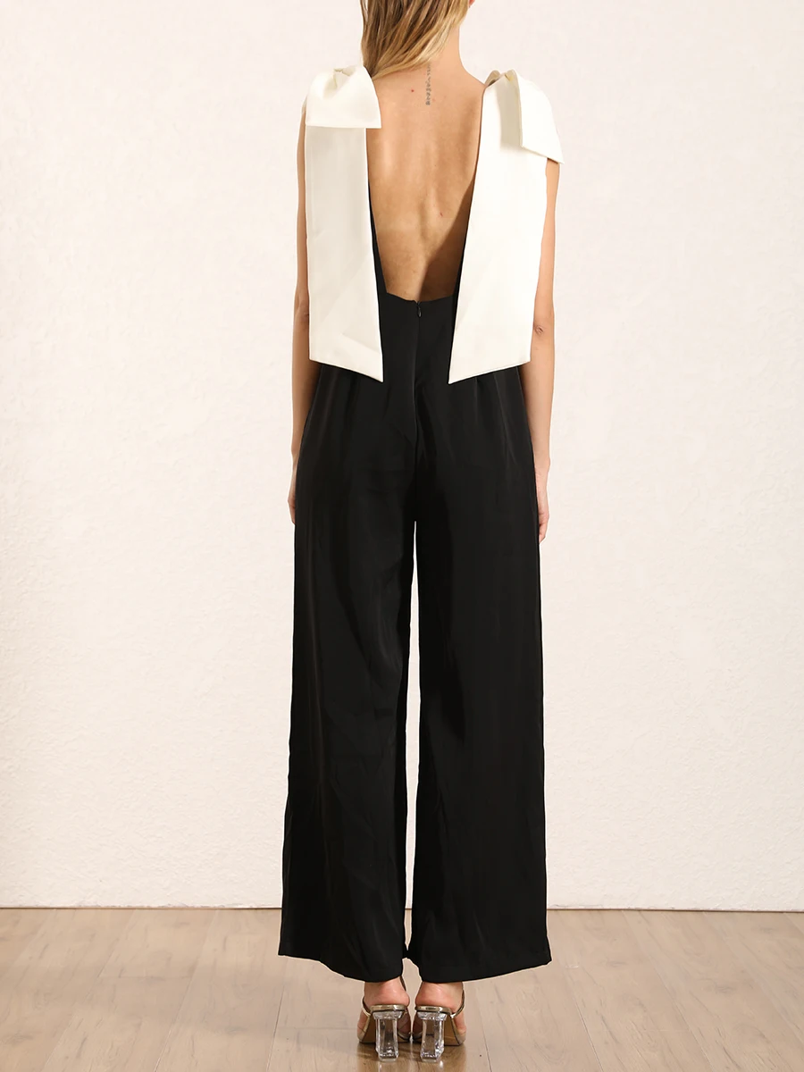 VGH Hit Color Patchwork Tute con lacci per le donne O Collo senza maniche Vita alta Temperamento Tute Stile moda femminile Nuovo