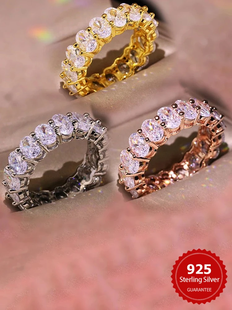 

Стерлингового Серебра 925 пробы с цирконом, модное великолепное блестящее овальное кольцо с камнем для женщин, обручальное свадебное роскошное ювелирное изделие высокого качества