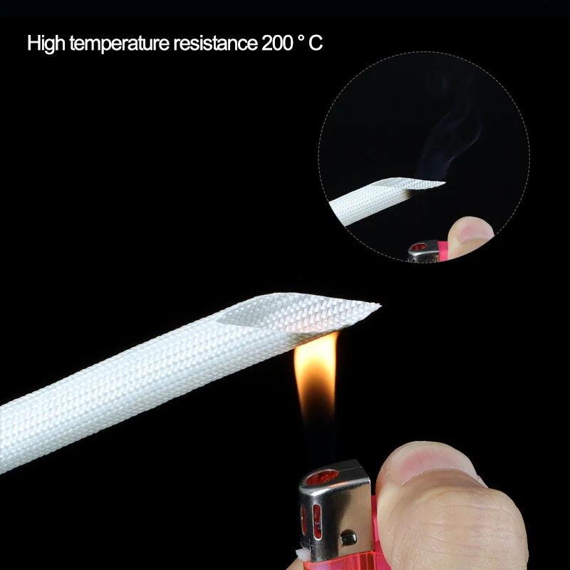 2/5/10m Fiberglass Sleeve 200°C Black White Diameter 1mm - 25mm High Temperature Silicone Resin Coated Glass Fiber Tube Sleeving