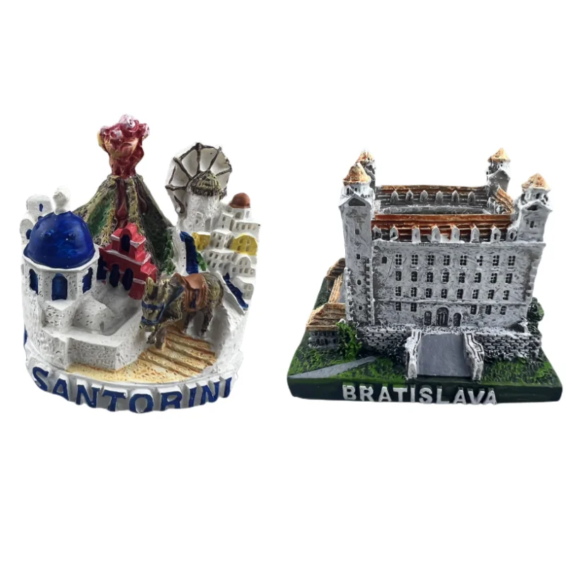 Slovakia Bratislava Castle Figurines Greece Santorini Volcano Island Miniatures Birthday Gifts Home Decor Building Model