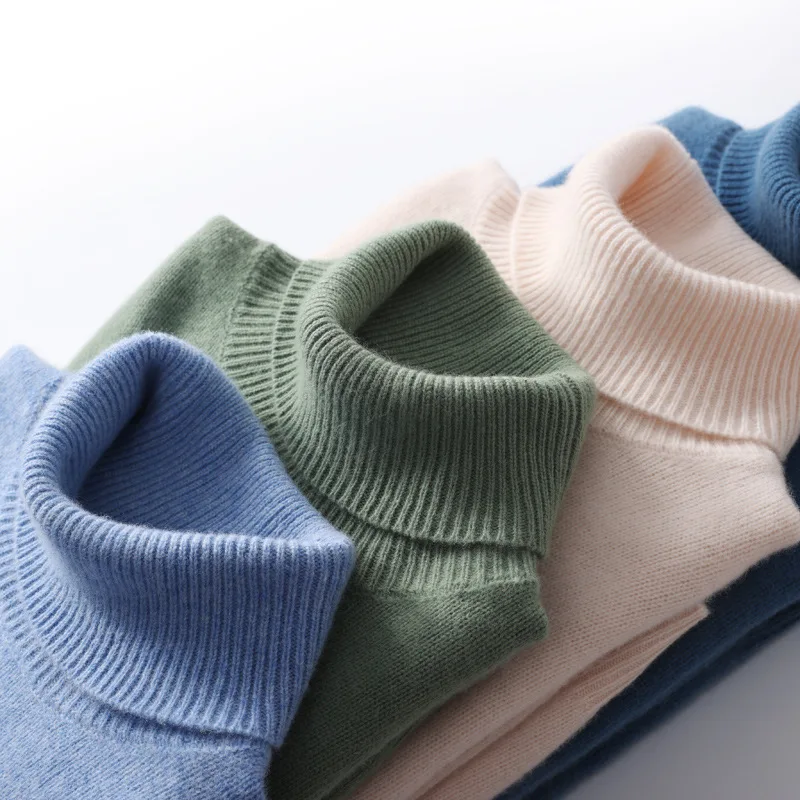 100% Wool Knitted Sweater Men Turtleneck Winter Pullover Thickened Warm Cashmere