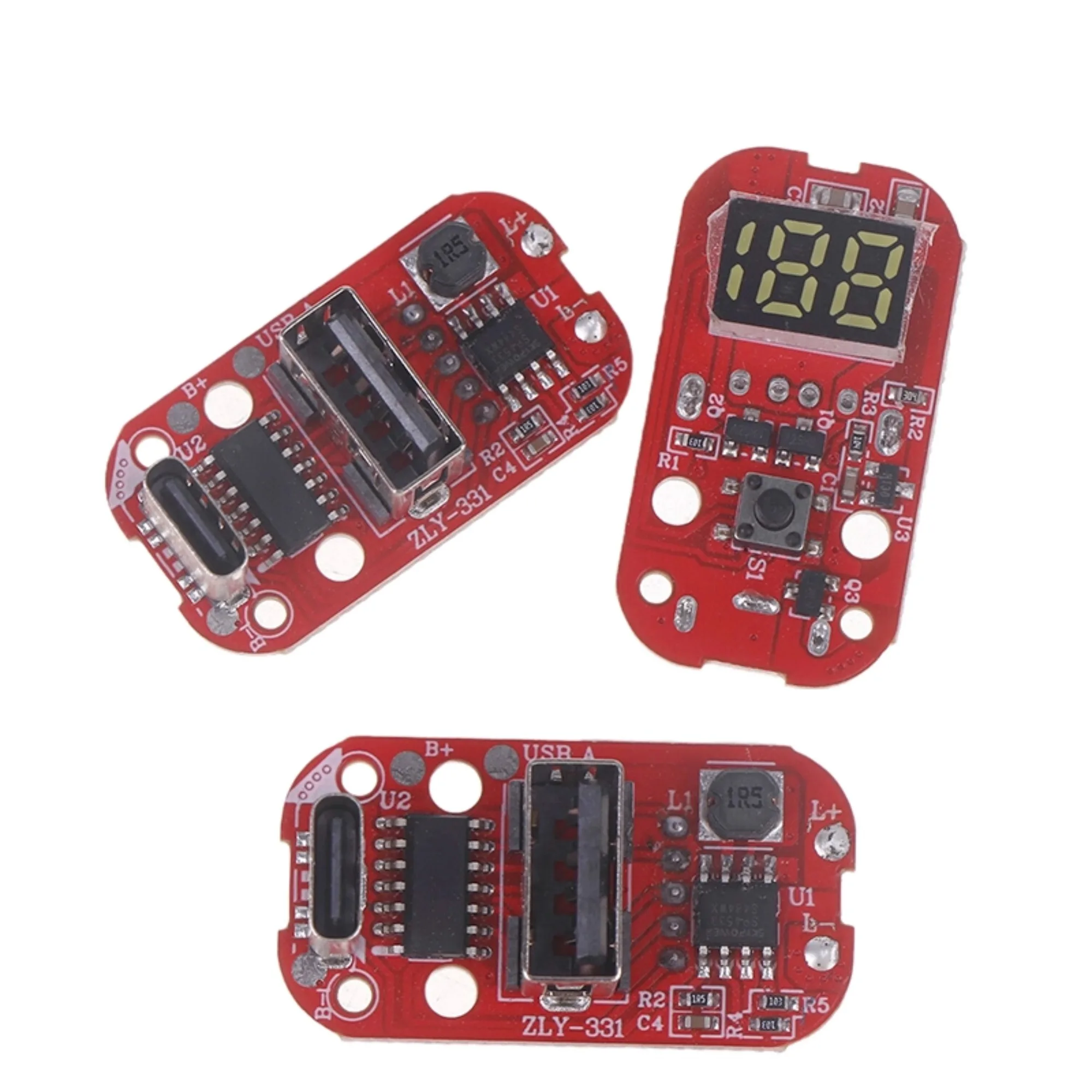 2Pieces 3.2*2cm 0-100 Power Display PCB Driver Plate For Flashlight Fishing Light DIY Repair Part Type-C Charging Function