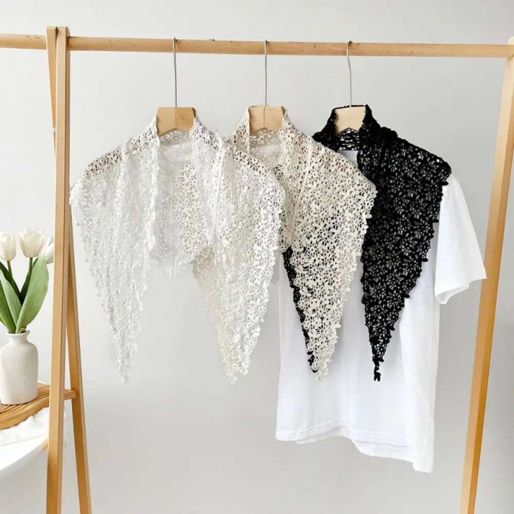 

All-match Fake Collar Lace Shawl Cape White Lace Triangle Scarf Scarf Accessories Korean Style Flower Scarves Summer