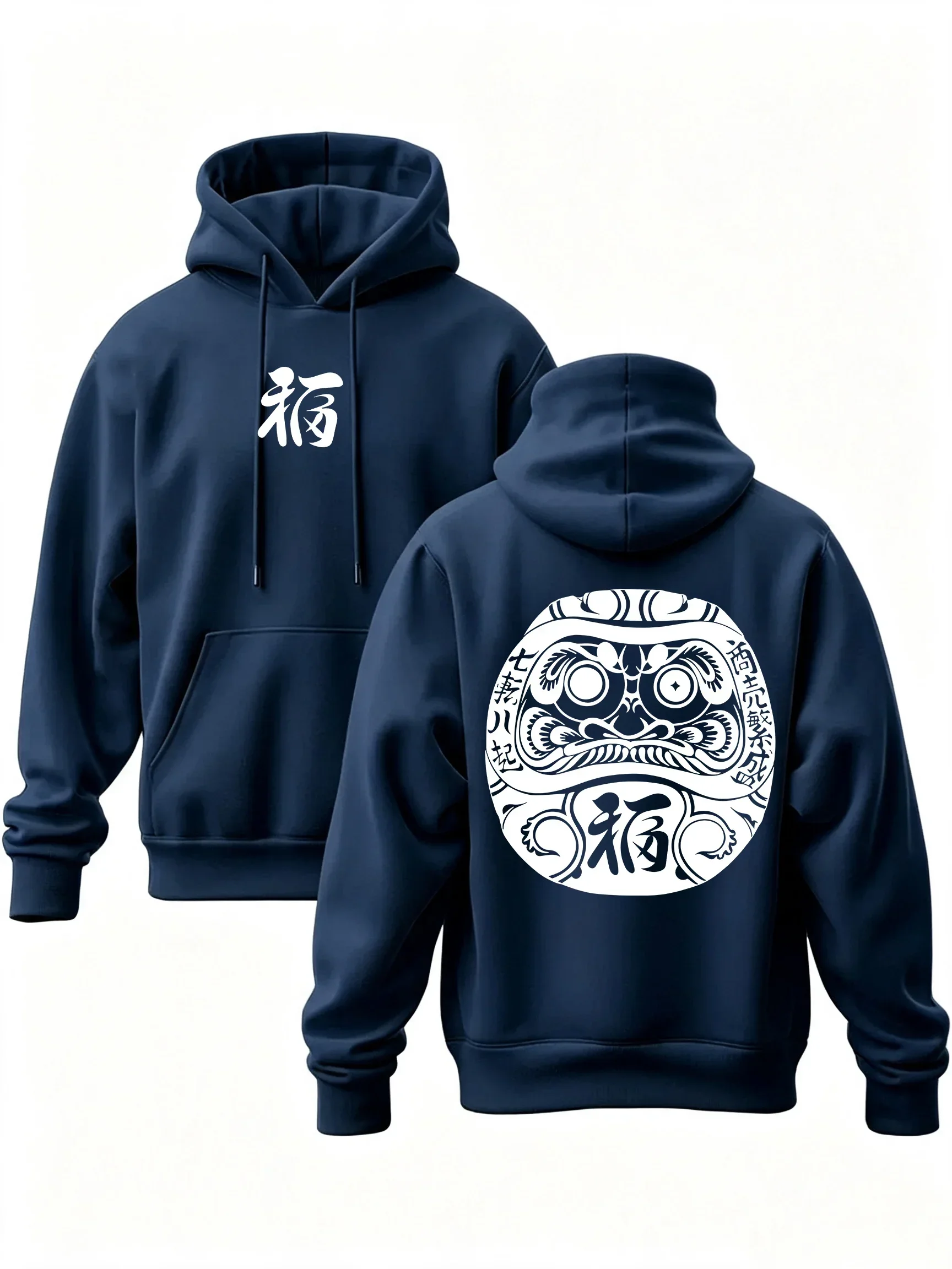 Lucky Hoodie Unisex Daruma Japanese Japan Fortune Kanji Traditional Culture Vintage Trendy Oversized Sport Sweatshirts
