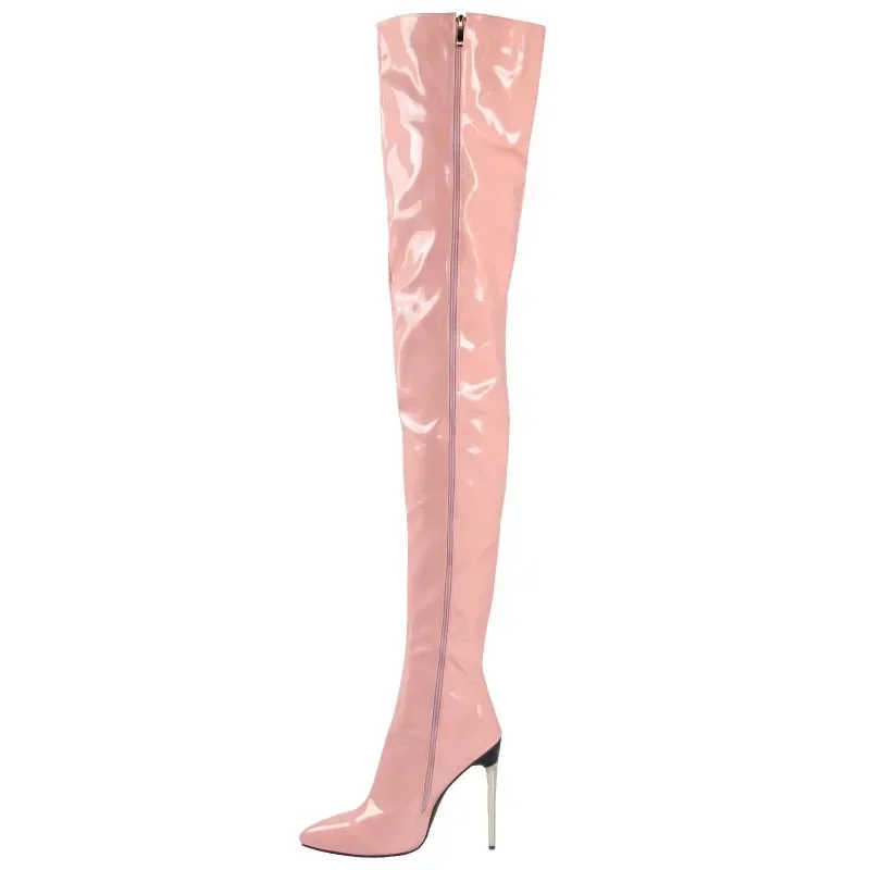 Women Over The Knee Boots High Heels Patent Leather High Heels 11CM Thin Heels Side Zipper Boot Women Fashion Stylish Shoes