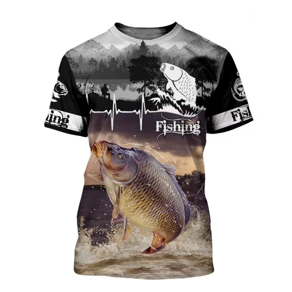 

T-shirts For Men Carp Fishing Print Outdoor Loose Short Sleeve Pullover O-neck Top Tee Casual Streetwear Oversized Clothing