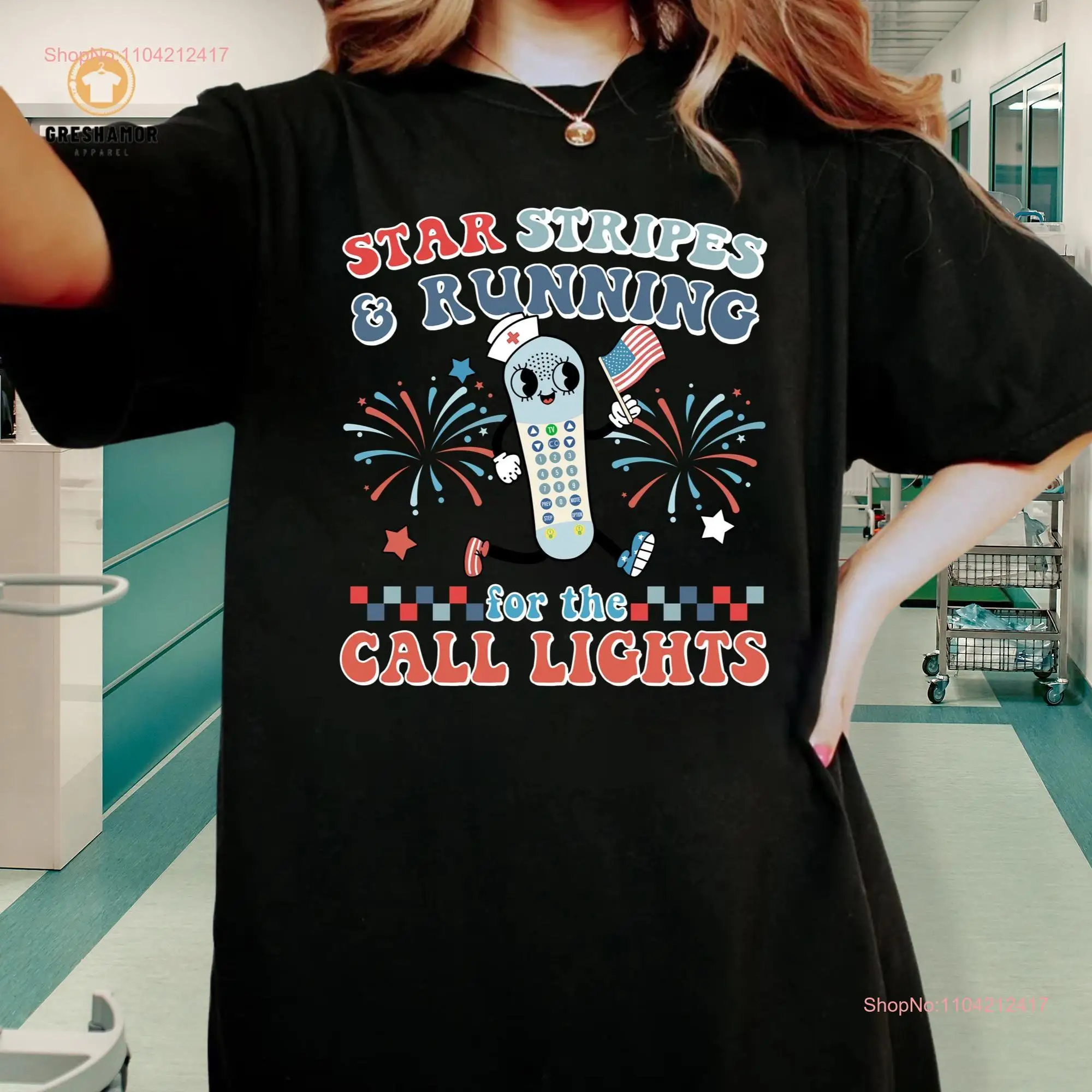 Funny Er Room Nurse 4Th Of July T Shirt Retro Medicine Tech Star Stripes Running for The Call Lights