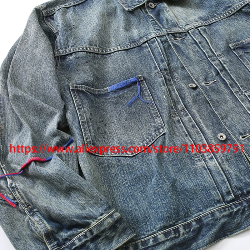 High Street Trend NBHD Denim Jacket Fashionable Patchwork Ripped Hole Colored Line Retro Casual NBHD Sweatshirts Coats