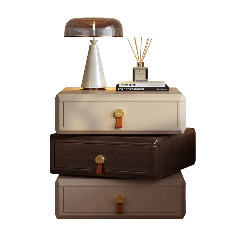 Mesita de noche creativa, moderna, ligera, de lujo, de alto sentido, casillero giratorio de madera maciza para dormitorio, novedad de 2024