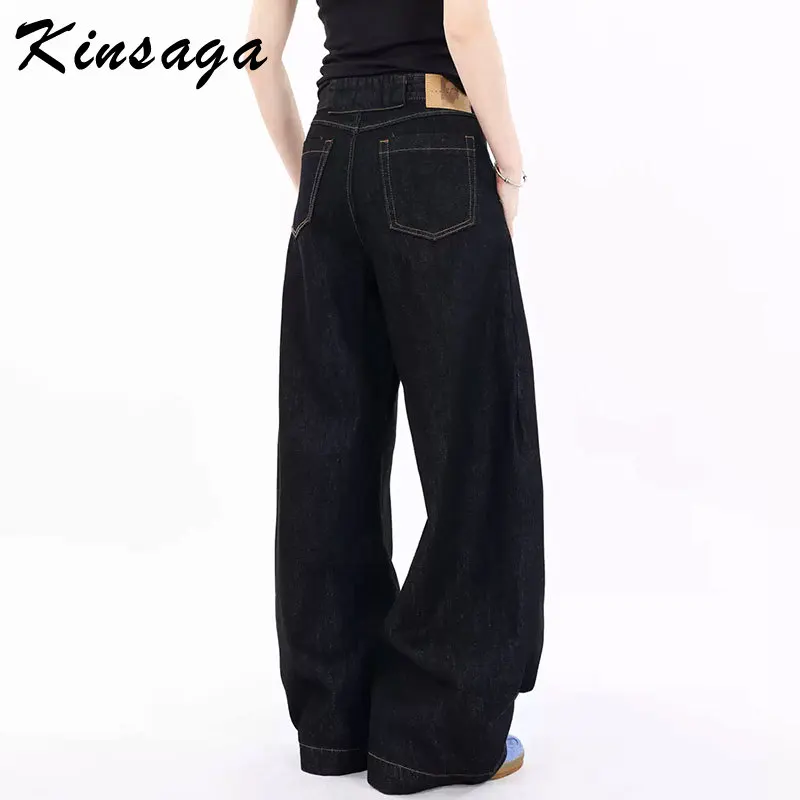 Women American Trendy Brand Cleanfit Barrel Leg Jean Y2K Girls Streetwear Black Wide Leg Twist Banana Jeans Baggy Trousers