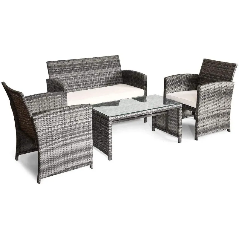 Patio Furniture Set 4 Pc Wicker Sofa Cushioned Seat Garden Lawn Outdoor, Customized