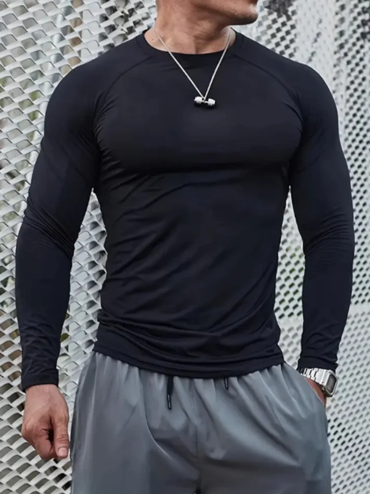 Compression Long Sleeve Shirt Black Fitness T-shirt Men's Muscle Quick Drying Gym Sportswear Sun Protection Sports Base Layer