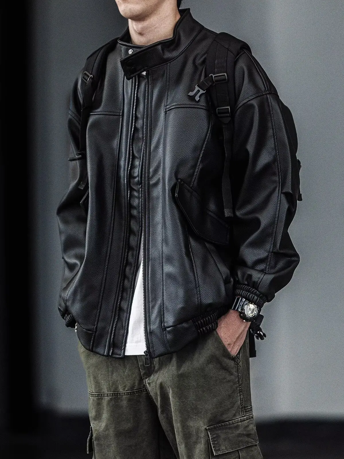 

Autumn and Winter Men's Flight Jacket, Loose and Stylish American-Style Pu Leather Jacket, Solid Color Casual Versatile Workwear Jacket