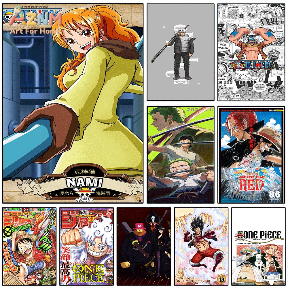 AZNM Unframed Canvas Print One Piece Nami Law Zoro Franky Shanks Luffy Nika Anime Wall Art Manga Poster Home Decor
