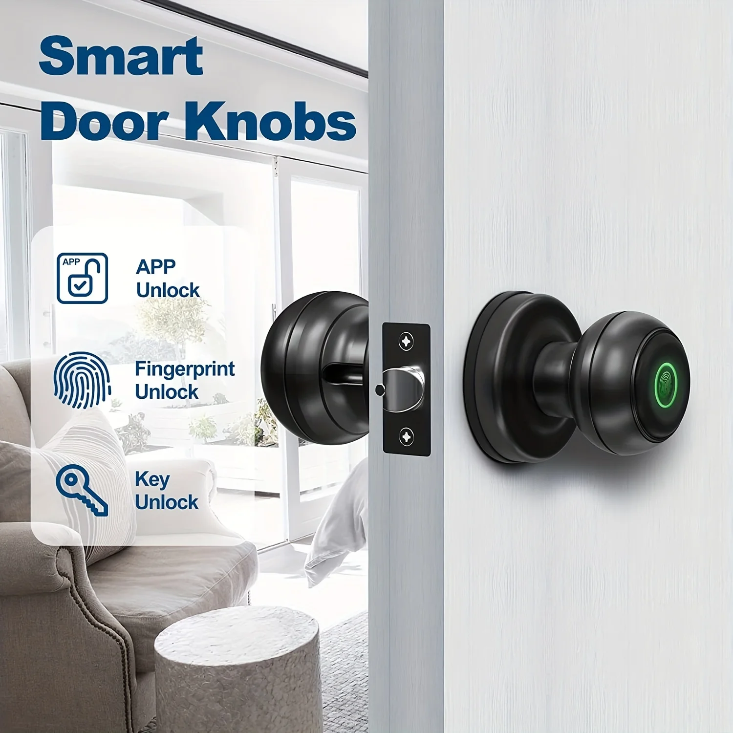 Smart Door knob, Fingerprint Door Lock Smart Lock Biometric Door Lock Fingerprint Door knob with App Control, Great for Bedrooms