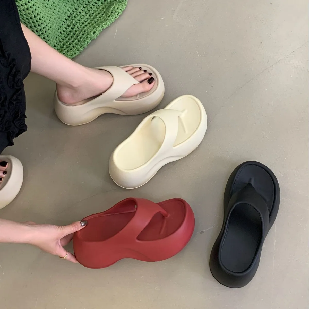 

Summer Thick Bottom Flip Flops Casual Fashionable Solid Color Outdoor EVA Women's Simple Waterproof Slippers