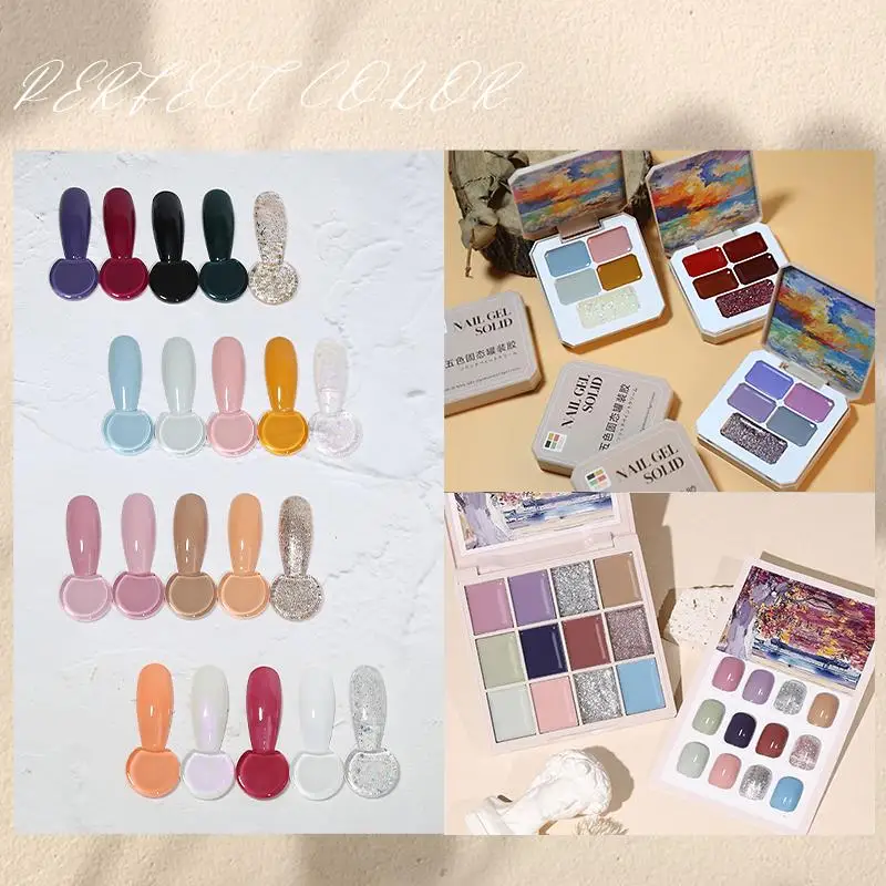 Solid Nail Polish Glue 5/12/16 Colors Set Manicure Semi Permanent Varnish Glue Jelly UV Nail Gel Cream Nail Polish Palette