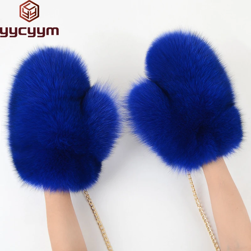 Hot Sale Winter Women's Real Fox Fur Gloves Luxury Ladies Keep Warm Natural Fox Fur Mittens Women Fashion Cute Plush Hand Warmer