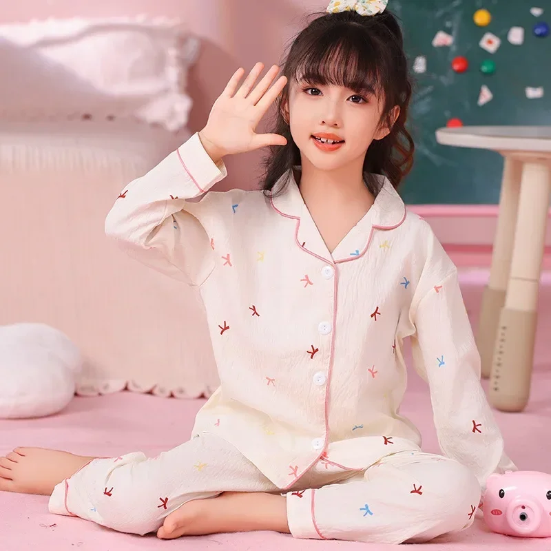 2024 Children\'s Pajamas Set Girls Autumn Pijamas Sweet Cute Long Sleeve Sleepwear Student Loungewear Fashion Home Clothing Gift