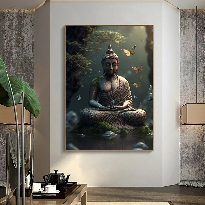 Buddhism Zen Religion Meditation Poster and Print Canvas Painting Wall Art Buddha In Nature Abstract Picture For Room Home Decor