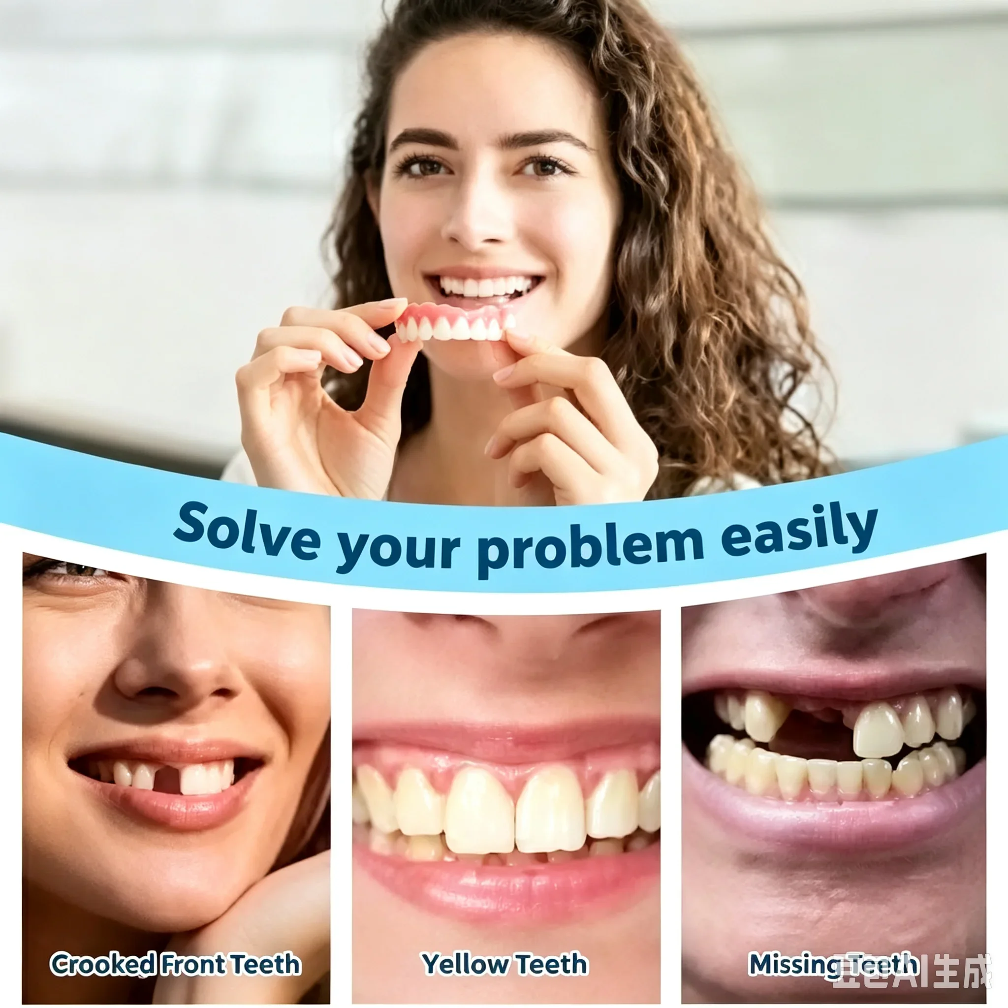 Premium Denture, Natural Comfortable False Teeth, Custom Fit Veneers for Missing Teeth, Restore Confident Smile for Men Women