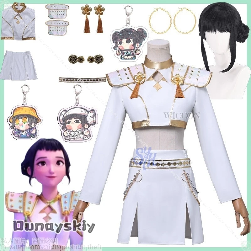 

Anime Movie Kpop Demon Cosplay Zoey Huntrix WHAT IT SOUNDS LIKE Stage Uniform White Korea Idol Sexy Mini Dress HalloweenDisguise