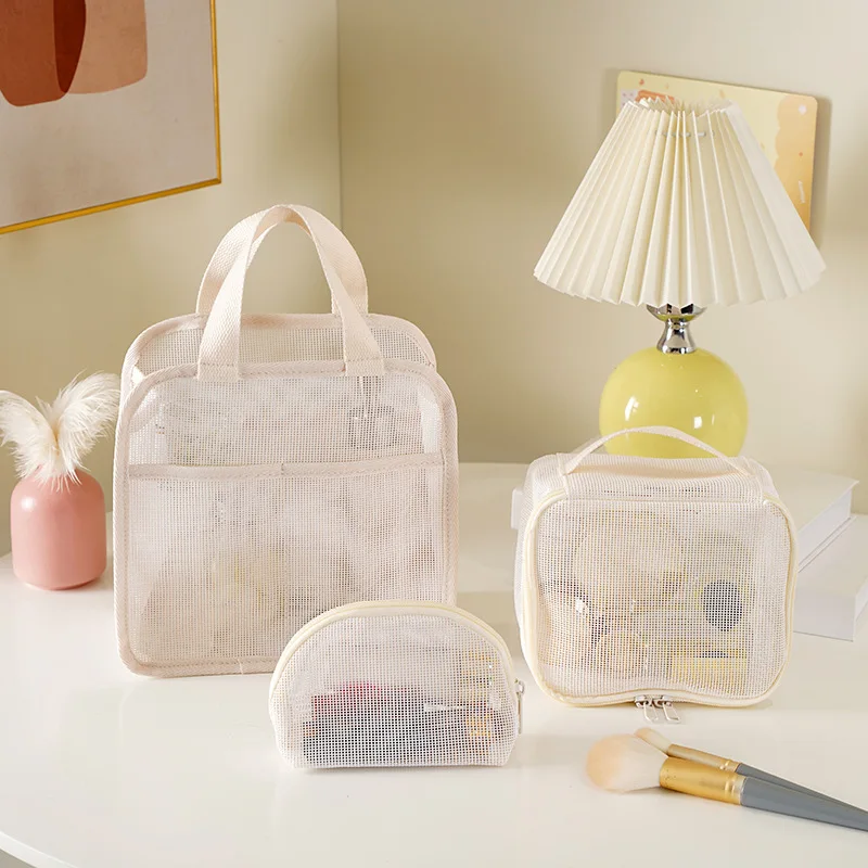 Large Mesh Makeup Bag for Women Portable Breathable Cosmetic Organizer Bag Travel Makeup Pouch with Simple Design