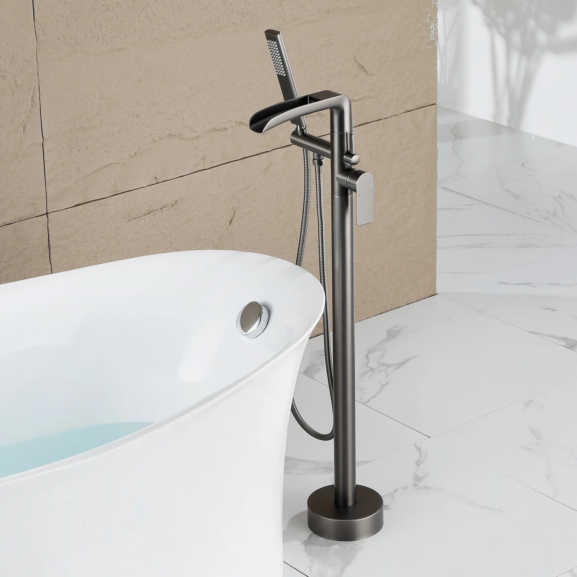 Copper hot and cold bathtub faucet, bathroom floor standing column faucet, with options for exposed and concealed installation