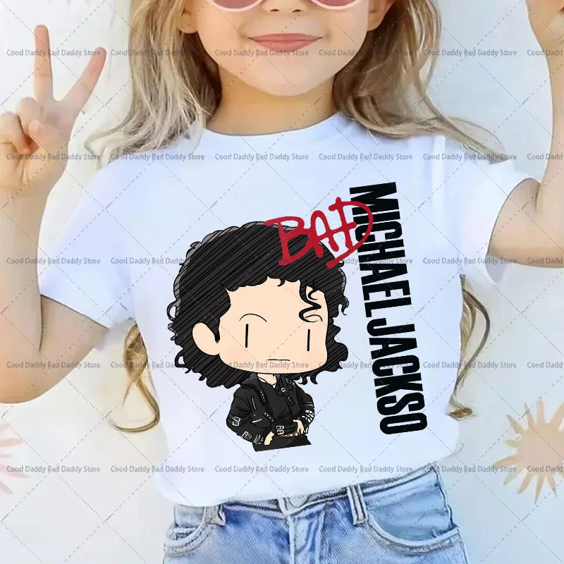 Michael Jackson MJ T-Shirt Kids Digital Shirt Cartoon King of Pop Summer Baby Clothes Todders Short Sleeve Boutique Outfits Gift