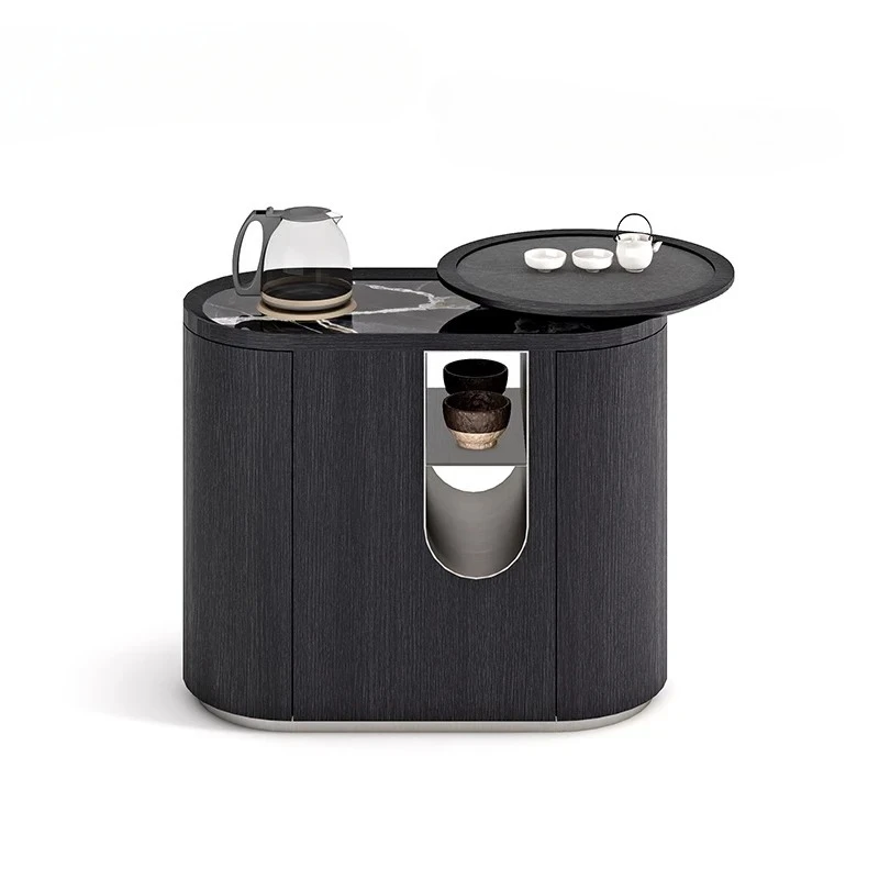 A  Italian tea table side cabinet auxiliary cabinet, rock slab tea cabinet kettle integrated movable tea cart