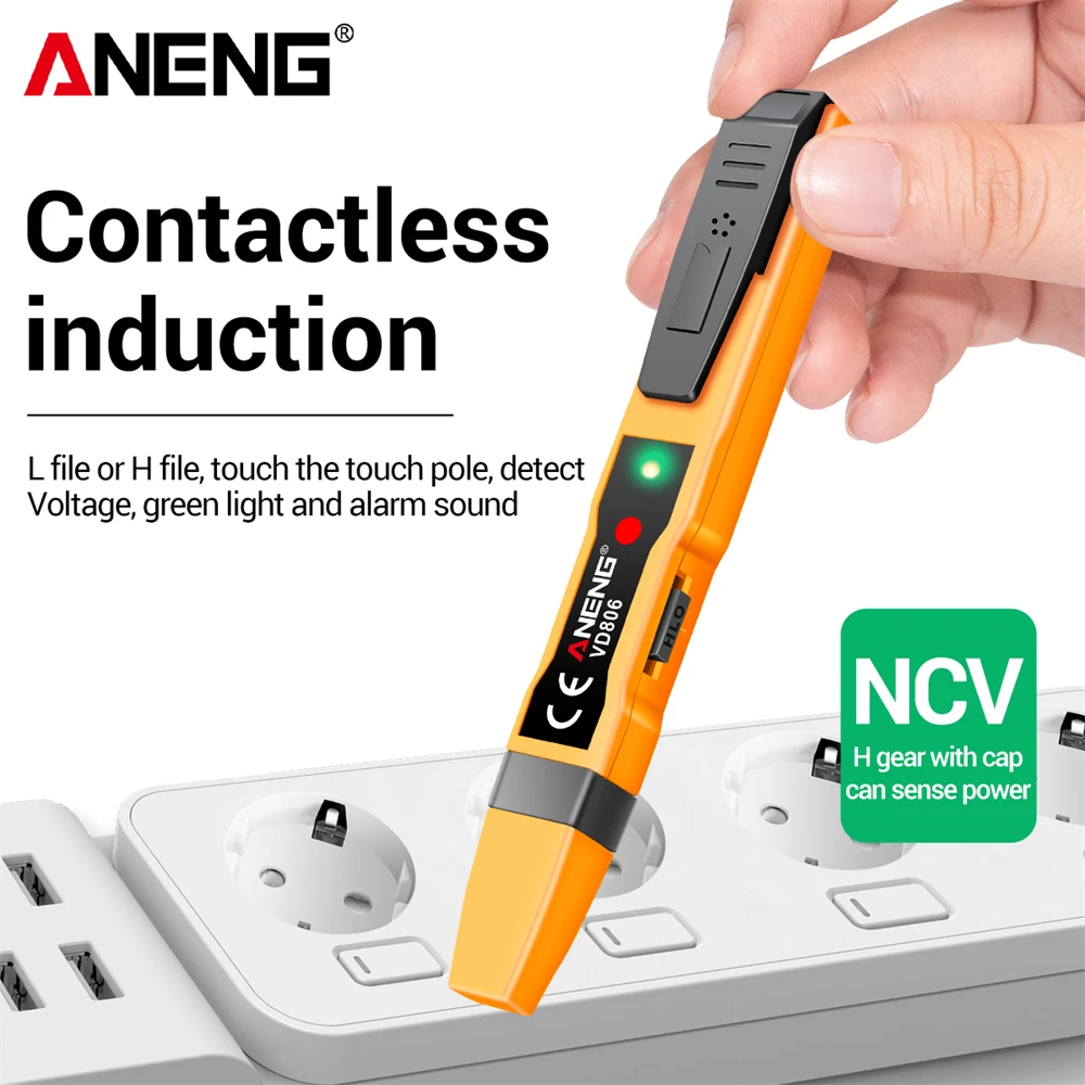Probador de pluma de inducción sin contacto VD806, bolígrafo de prueba LED multifuncional AC/DC para electricistas, bolígrafo con alarma de luz y sonido