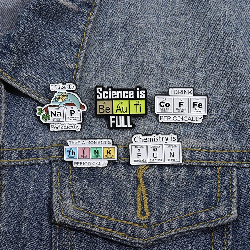 Creative Cartoon Math Formula Enamel Pins Chemical Science Beaker Cute Metal Brooches Biology Molecules Lapel Badge Clothes Pin