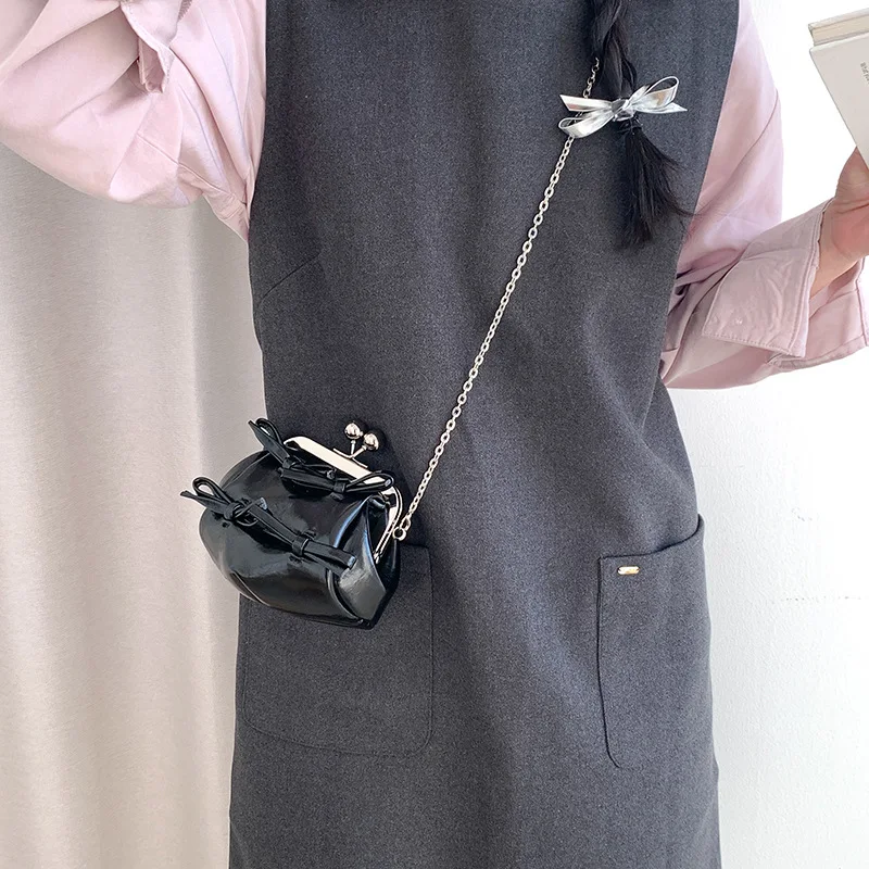 Mini Crossbody Women's Bag Cute Bow PU Leather High-end Sense Exquisite Chain Small Purses and Handbags Solid Color Trend Design