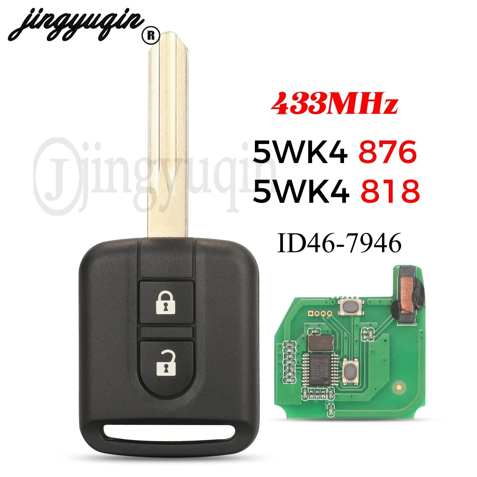 Jingyuqin 5WK4876/818 Afstandsbediening Sleutel 433MHz ID46 PCF7946 Chip Fob Voor Nissan Elgrand X-TRAIL Qashqai Navara Micra Note NV200