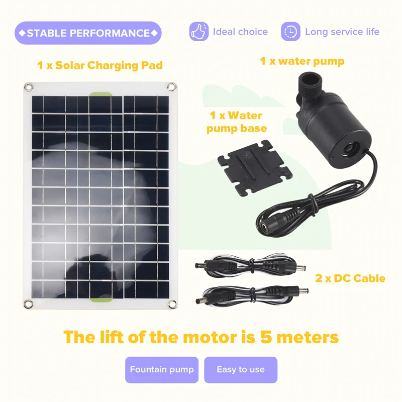 A40Z-1 مجموعة 50 واط مضخة مياه تعمل بالطاقة الشمسية منخفضة الضوضاء لحديقة الأسرة نافورة الماء مضخة الري مضخة نافورة شمسية #5