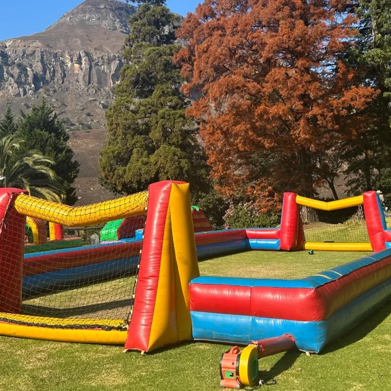 Commercial Outdoor Inflatable Football Soap Soccer Field Pitch with Jumping Area Kids and Adults Soapy Castle Stadium