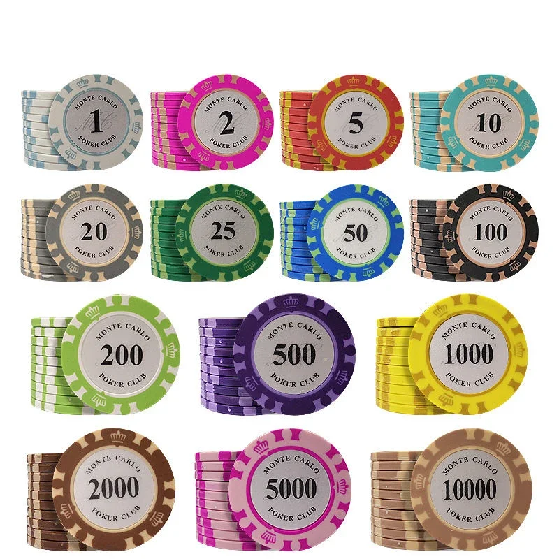 10pcs Clay Poker Chip Set Casino Coins Poker 40x3.3mm Metal Entertain Coins Dollar Monte Carlo Chips Poker Club Accessories