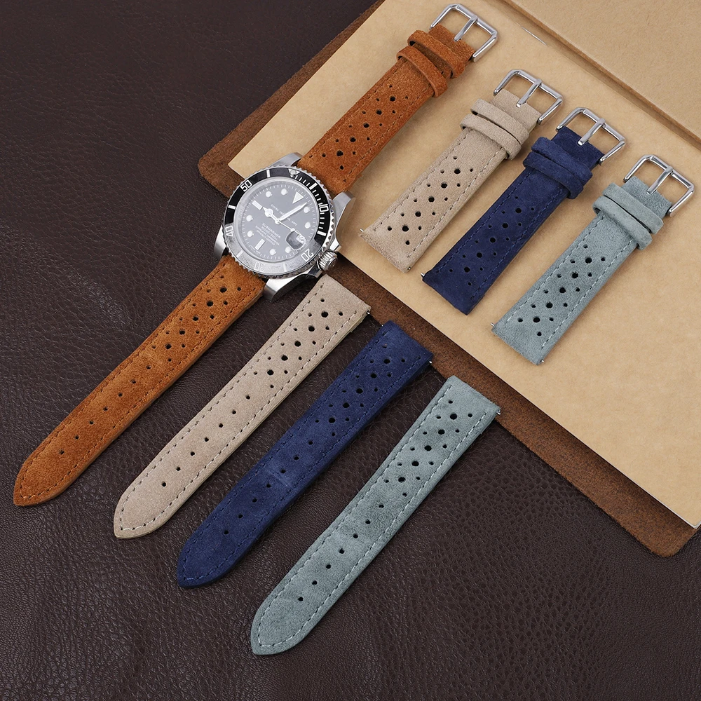 New Vintage Suede Leathetr Watch Strap 18mm 20mm 22mm 24mm Handmade Watchband Blue Brown Replacement Belts for Watch Accessories