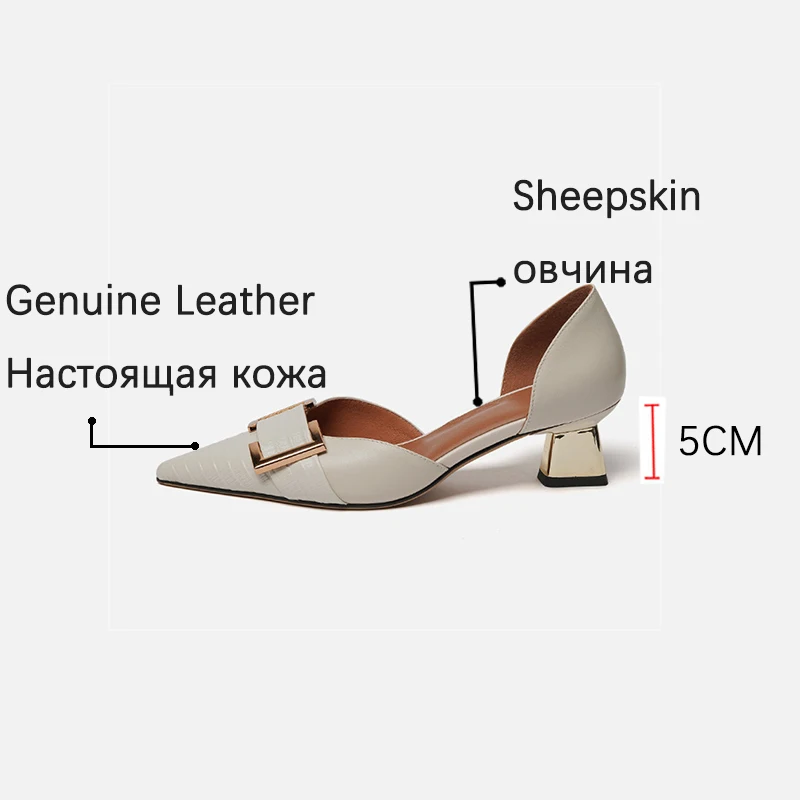 Spring 2022 Genuine Leather Women Shoes Fashion Pointed Toe Low Heel Pumps Shoes for Women Zapatos De Mujer Full Leather Sandals