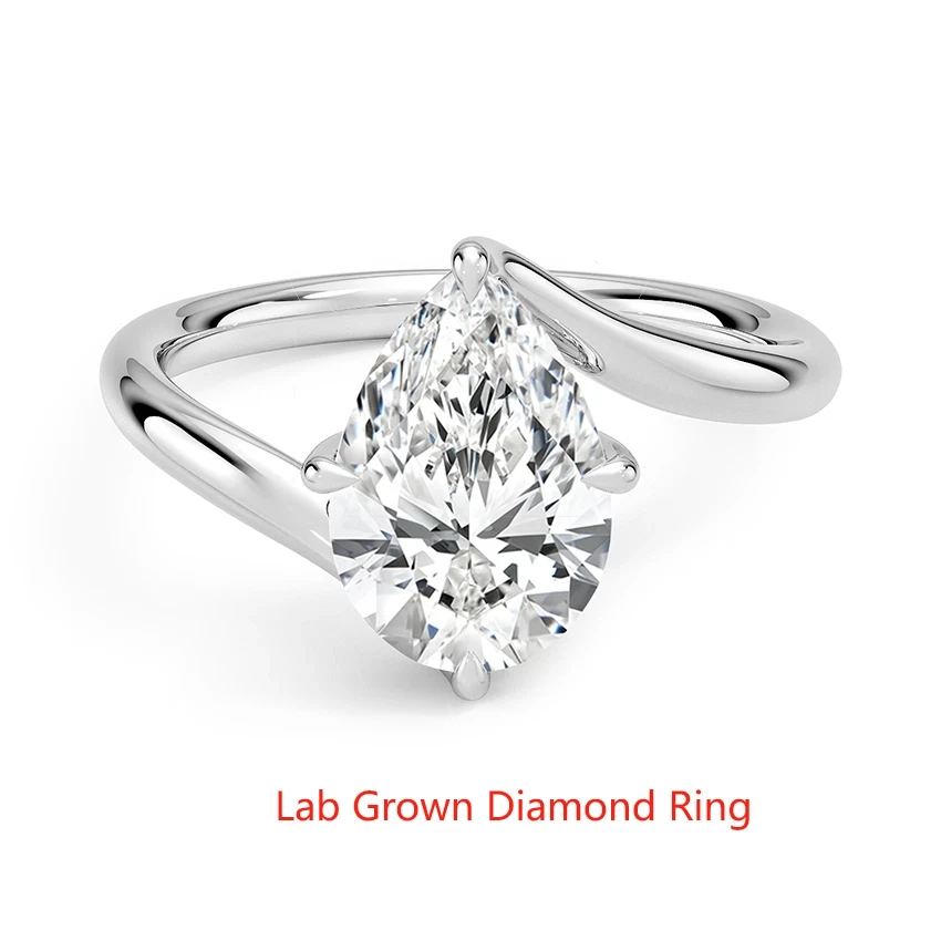 

Сертифицированное IGI кольцо-солитер с основным камнем в форме груши 2 карата, выращенным в лаборатории, цвета EF, чистоты VS-VVS, из платины 950 пробы, свадебное кольцо для женщин.