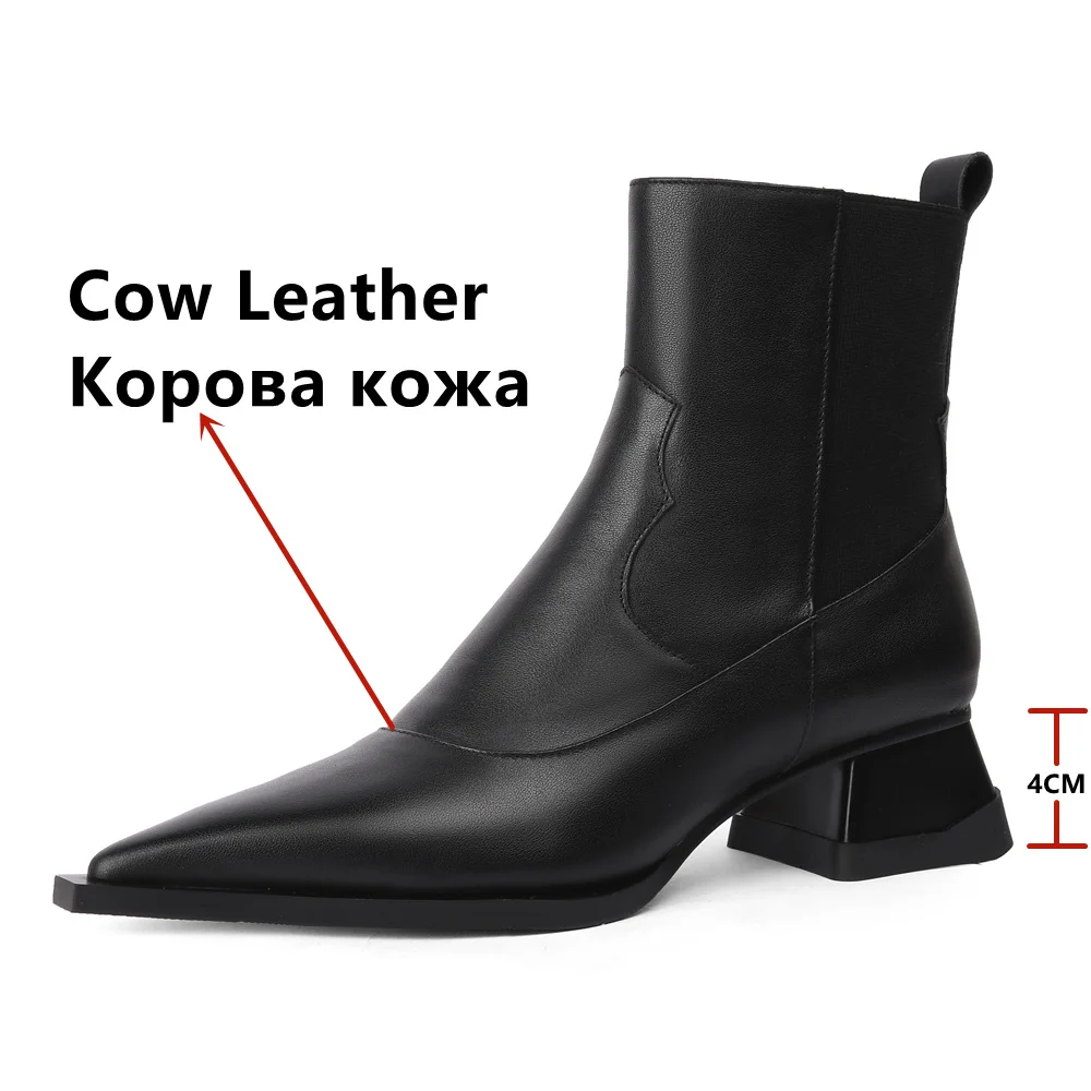 FEDONAS Fashion Splicing Chelsea Short Boots For Women 2024 Autumn Winter Genuine Leather Pointed Toe Office Ladies Ankle Boots