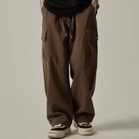 Pantalones de chándal para hombre, pantalones Cargo con bolsillos grandes, rectos, de pierna ancha, estilo japonés, Vintage, con cordón, primavera y otoño, 2025
