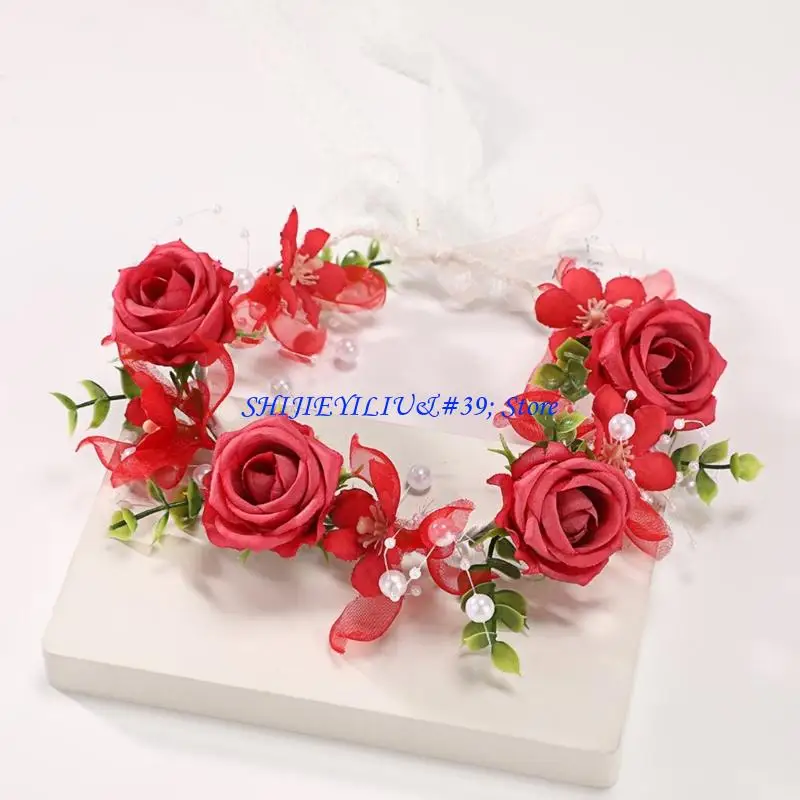 

E21F Stylish Flower Wreath For Kids Photography Stage Performances Elastic Hairband