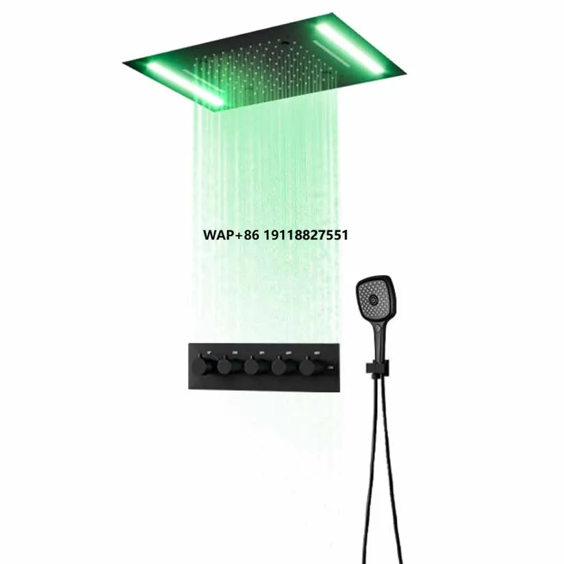 

Luxury Bathroom 4 Functions Conceal Rainfall Shower Kit LED Lights Thermostatic Rain Mist Faucet Set for Bathroom