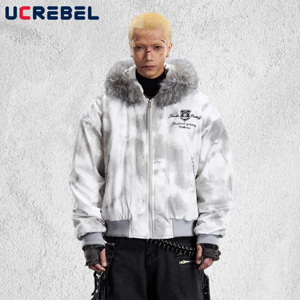 

Стеганая куртка с меховым воротником и капюшоном, мужская стеганая куртка с вышивкой, уличная зимняя плиссированная куртка с рукавами, свободная толстая куртка-бомбер Ma-1