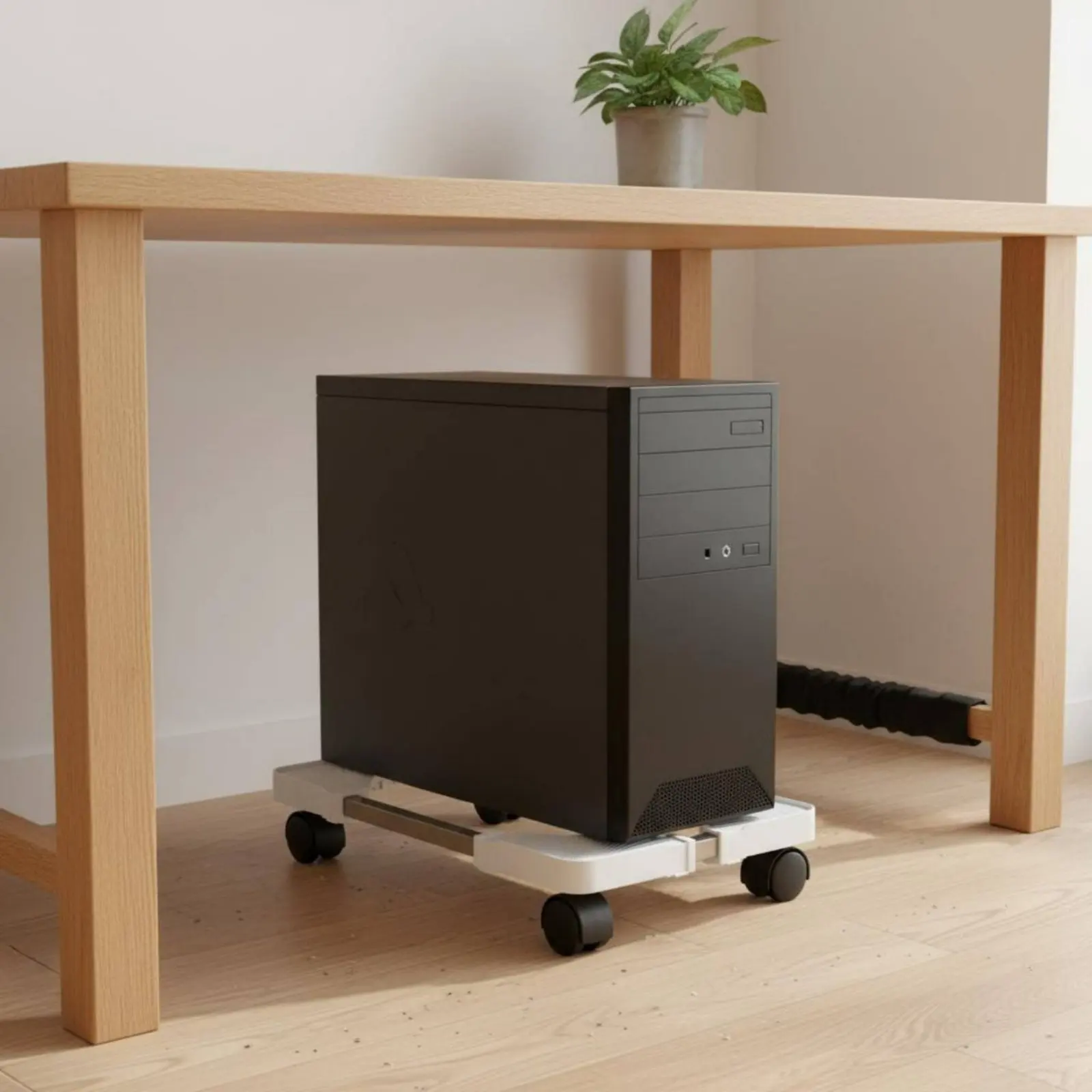 

Rolling PC Desktop Stand Anti-Slip Rails Computer Desktop Holder Adjustable Processor Stand Ventilated Design Mobile PC Holder