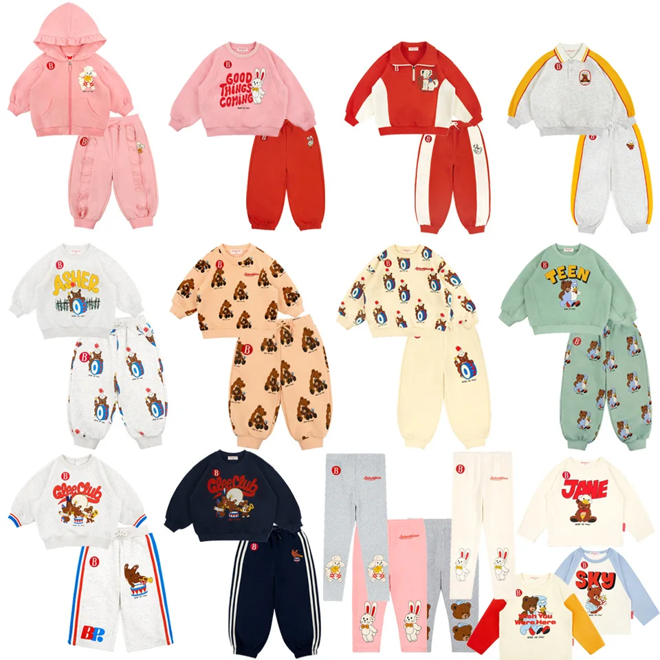 2025 otoño nueva versión coreana conjuntos de sudaderas con capucha para niños jersey para niños y pantalones largos conjunto de dos piezas chándal informal para niños