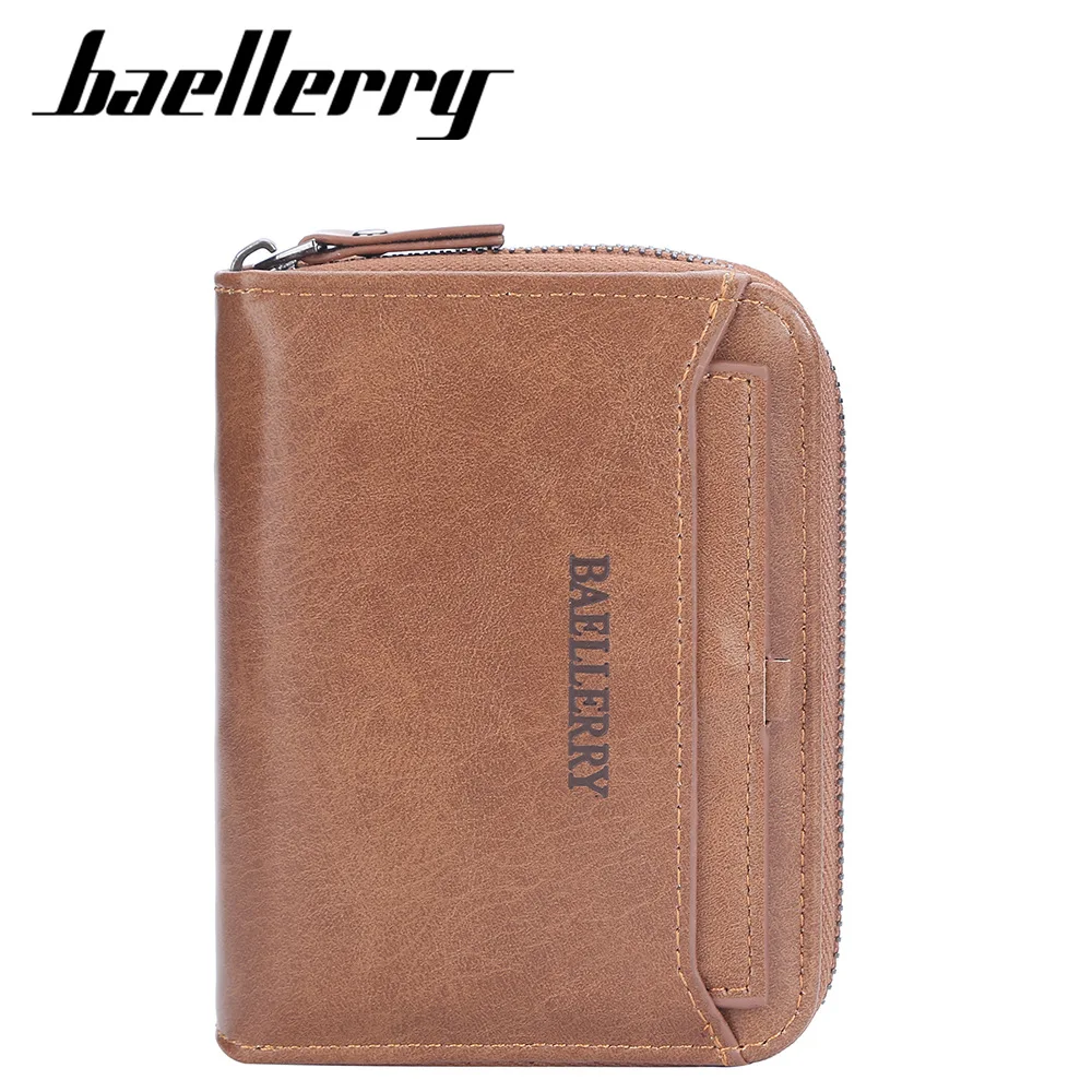 Baellerry-cartera corta de cuero Pu para hombre, billetera con cremallera Vertical, Vintage, juvenil, pequeña